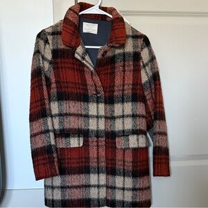 Zara Red and Black Plaid Pea Coat